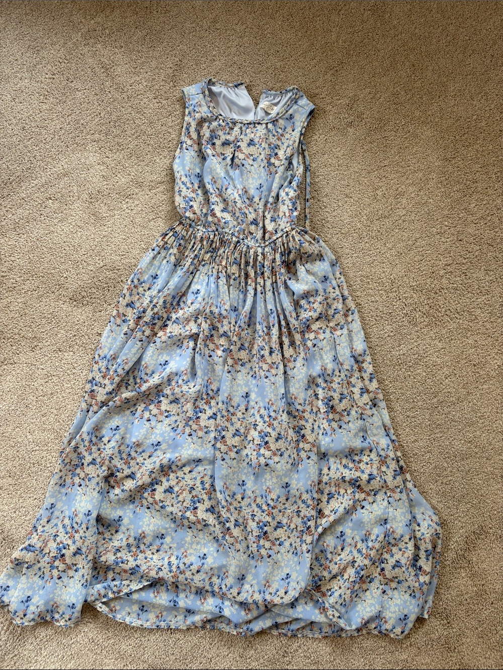 Maison Jules Light Blue Floral Maxi Dress with Gathered Waist